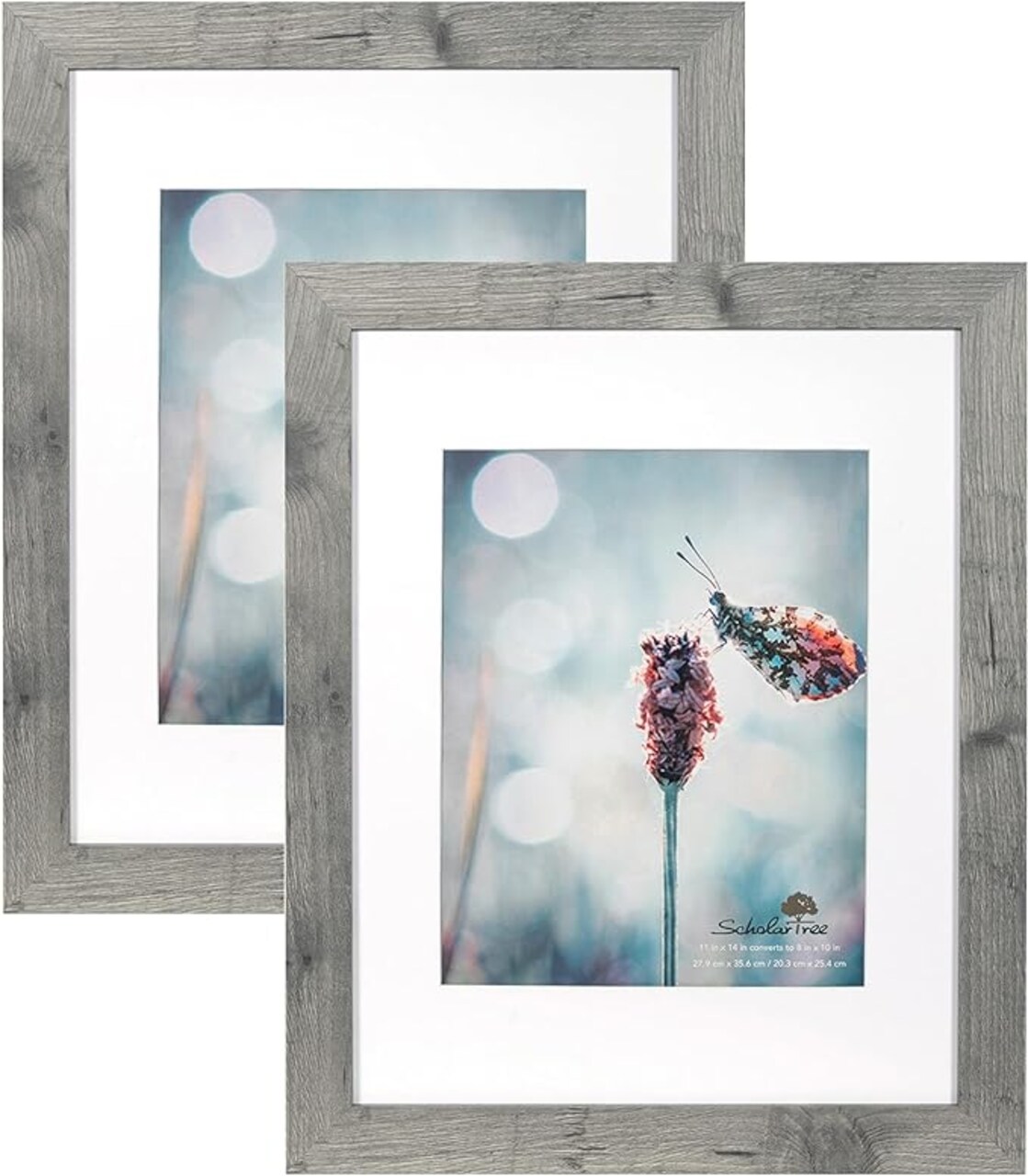 Grey 11x14 Picture Frame Set of 2. Display 11x14 without Mat or 8x10 with Mat.Wall Gallery Photo Frames